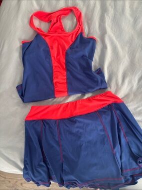 Fila Blue and Neon Pink Athletic Tank and Skirt Set